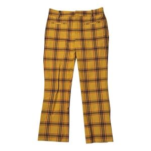 Anthropologie Womens The Essential Slim Kick Flare Pants in Yellow Plaid, Sz 6